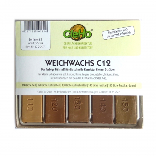 CleHo Weichwachs C12 Holzreparatur Pack, div. Farben whlbar - Farbton: Eiche (rustikal, mittel, dunkel)