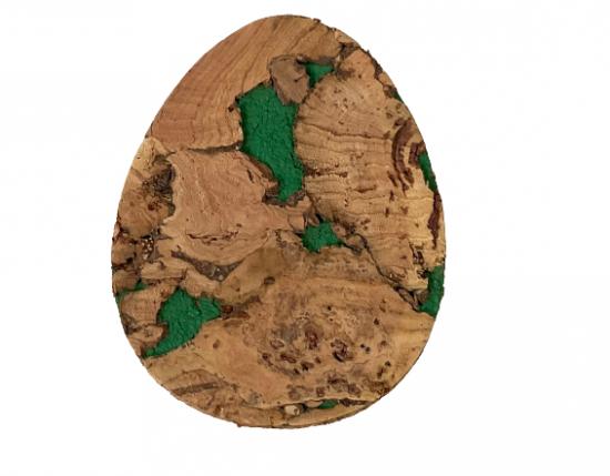 Osterei aus Kork 6 cm x 5 cm x 4mm mit grnem Muster